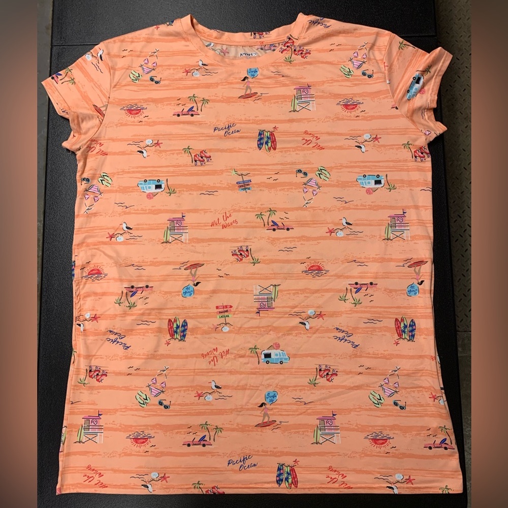 Joyspun Short Sleeve Beach Coverup with Pockets  Size L-XL